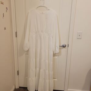 The White Company Cream Tiered Long-Sleeve Maxi Dress